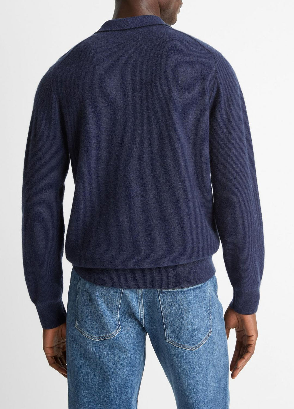 Feed Stripe Plush Cashmere Johnny-Collar Sweater in Cashmere - COASTAL BLUE/DARK SAPPHIRE | VINCE Men