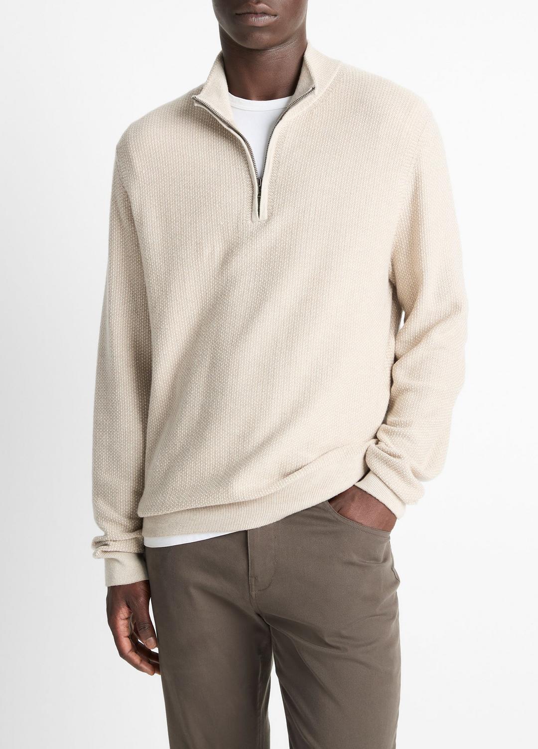 Geo-Jacquard Wool-Blend Quarter-Zip Sweater in Quarter Zip - BRITISH KHAKI/CLASSIC CREAM | VINCE Men