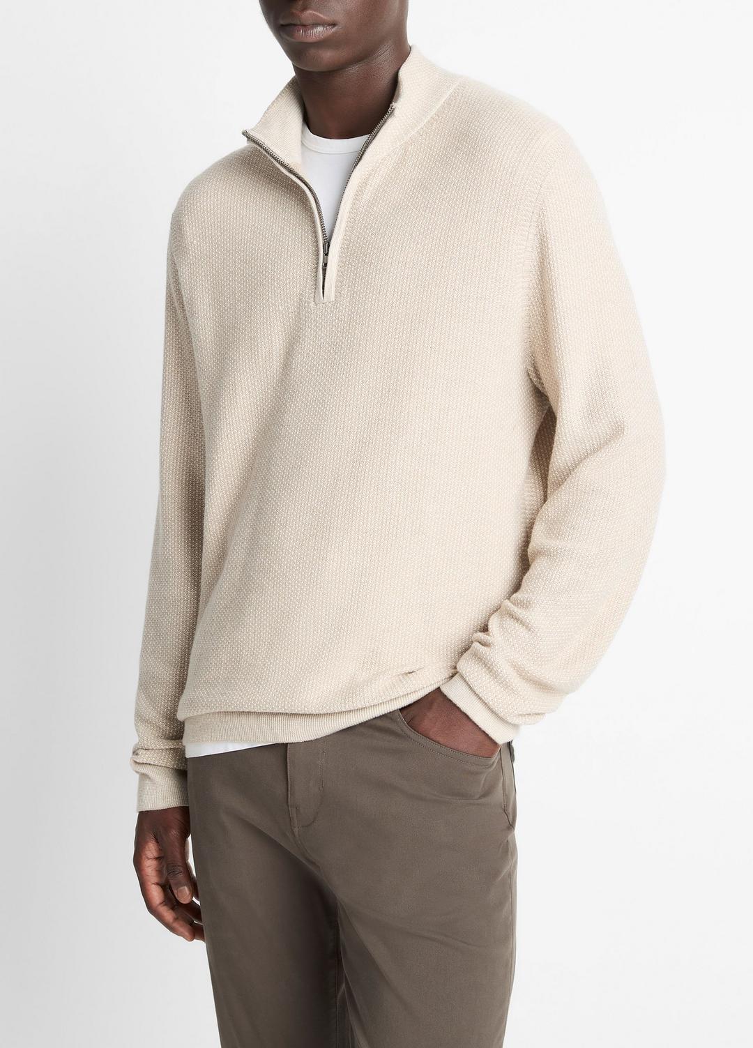 Geo-Jacquard Wool-Blend Quarter-Zip Sweater in Quarter Zip - BRITISH KHAKI/CLASSIC CREAM | VINCE Men