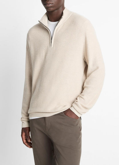 Geo-Jacquard Wool-Blend Quarter-Zip Sweater in Quarter Zip - BRITISH KHAKI/CLASSIC CREAM | VINCE Men