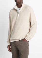 Geo-Jacquard Wool-Blend Quarter-Zip Sweater in Quarter Zip - BRITISH KHAKI/CLASSIC CREAM | VINCE Men