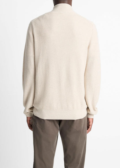 Geo-Jacquard Wool-Blend Quarter-Zip Sweater in Quarter Zip - BRITISH KHAKI/CLASSIC CREAM | VINCE Men
