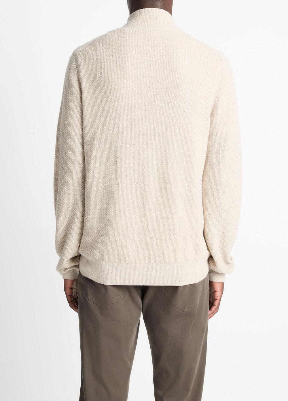 Geo-Jacquard Wool-Blend Quarter-Zip Sweater in Quarter Zip - BRITISH KHAKI/CLASSIC CREAM | VINCE Men