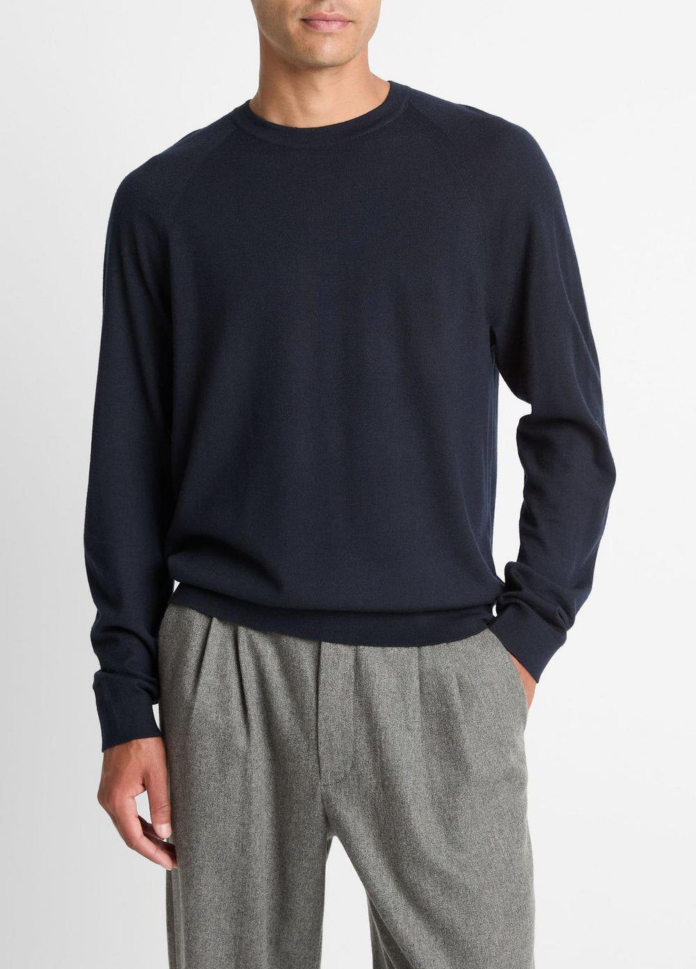 Featherweight Wool-Cashmere Crew Neck Sweater in Crew Neck - COASTAL BLUE | VINCE Men