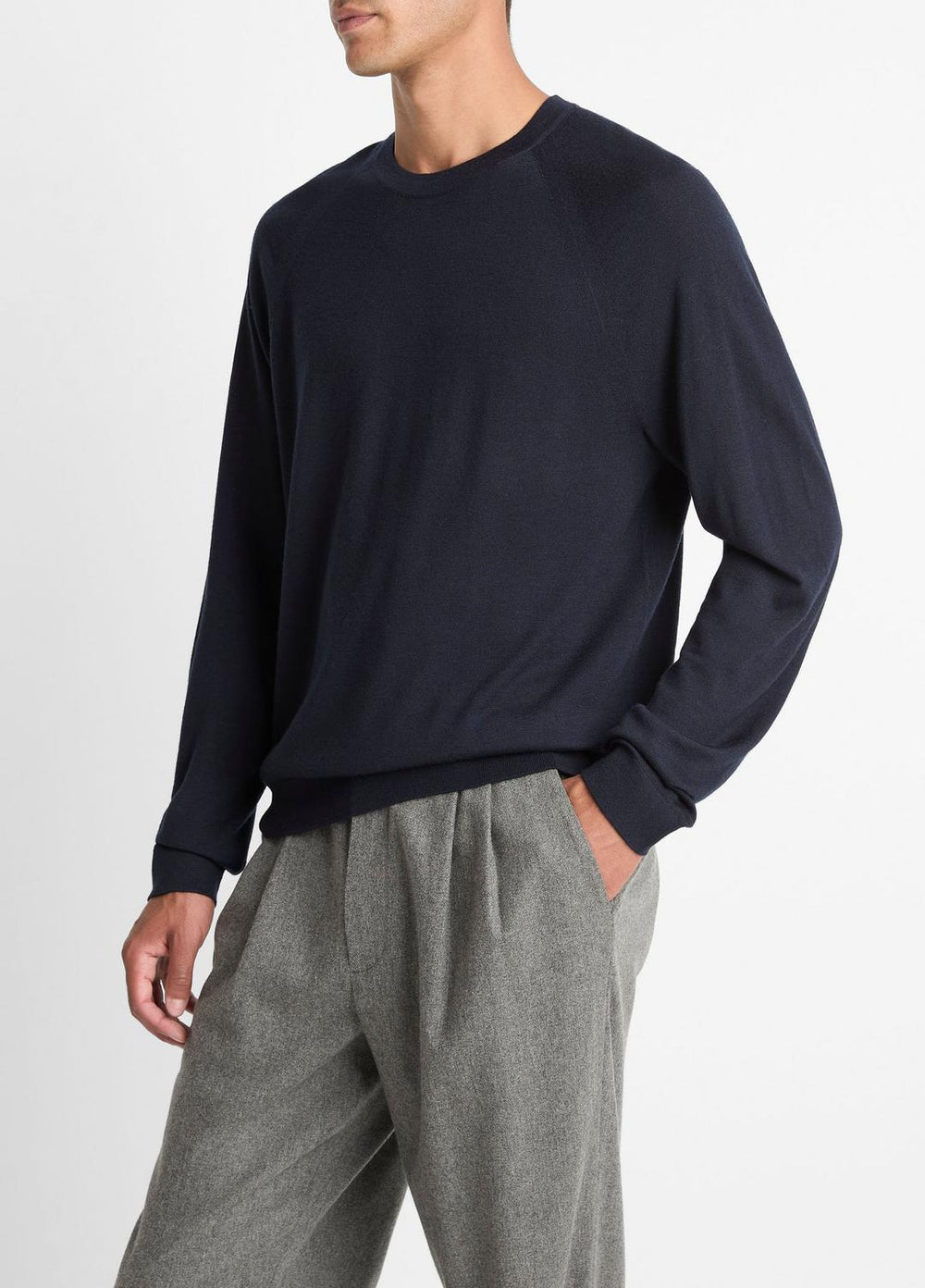 Featherweight Wool-Cashmere Crew Neck Sweater in Crew Neck - COASTAL BLUE | VINCE Men