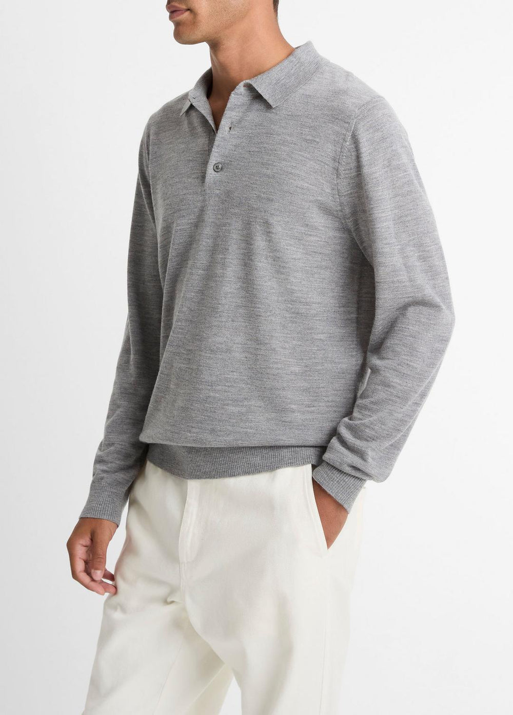 Wool Polo Sweater in Sweaters - HEATHER GREY | VINCE Men