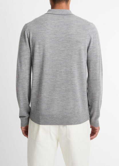 Wool Polo Sweater in Sweaters - HEATHER GREY | VINCE Men