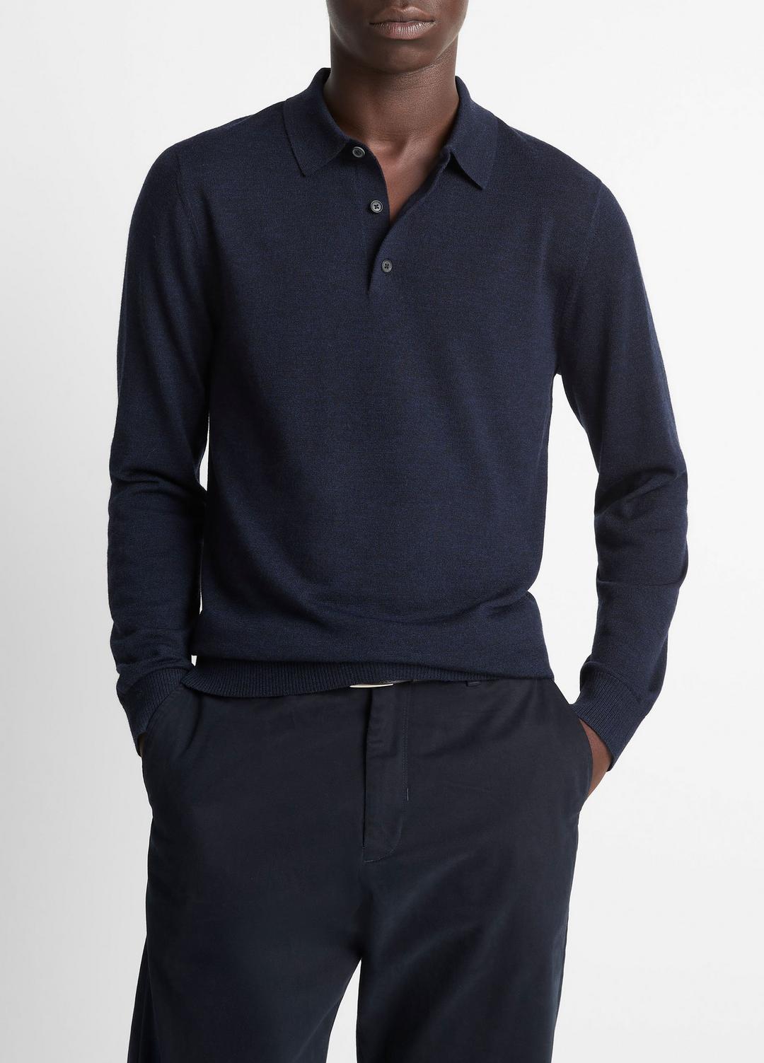 Wool Polo Sweater in Sweaters - COASTAL BLUE | VINCE Men