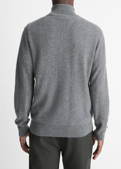 Plush Cashmere Quarter-Zip Sweater in Quarter Zip - MEDIUM HEATHER GREY | VINCE Men