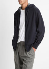 Cashmere Zip-Front Hoodie in Cashmere - COASTAL BLUE/MEDIUM HEATHER GREY | VINCE Men