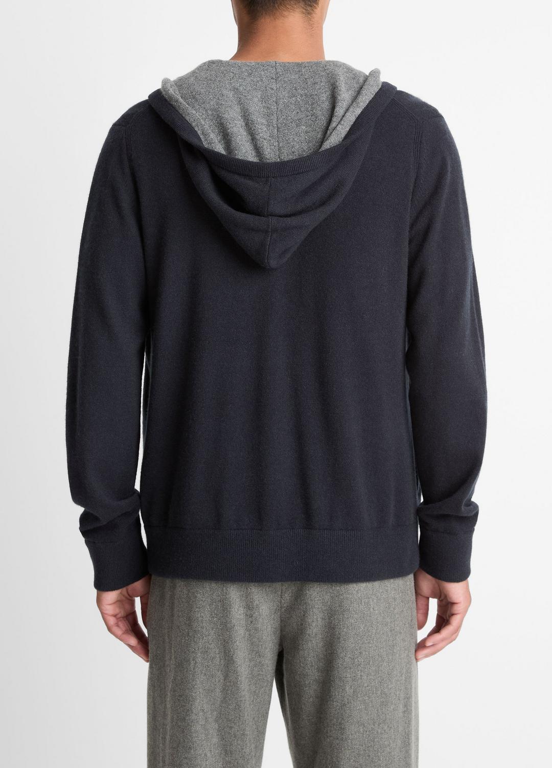 Cashmere Zip-Front Hoodie in Cashmere - COASTAL BLUE/MEDIUM HEATHER GREY | VINCE Men
