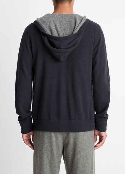 Cashmere Zip-Front Hoodie in Cashmere - COASTAL BLUE/MEDIUM HEATHER GREY | VINCE Men