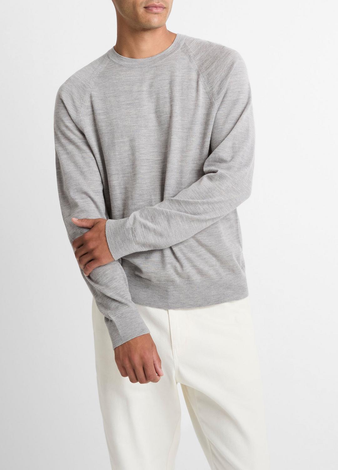 Featherweight Wool-Cashmere Crew Neck Sweater in Crew Neck - HEATHER GREY | VINCE Men