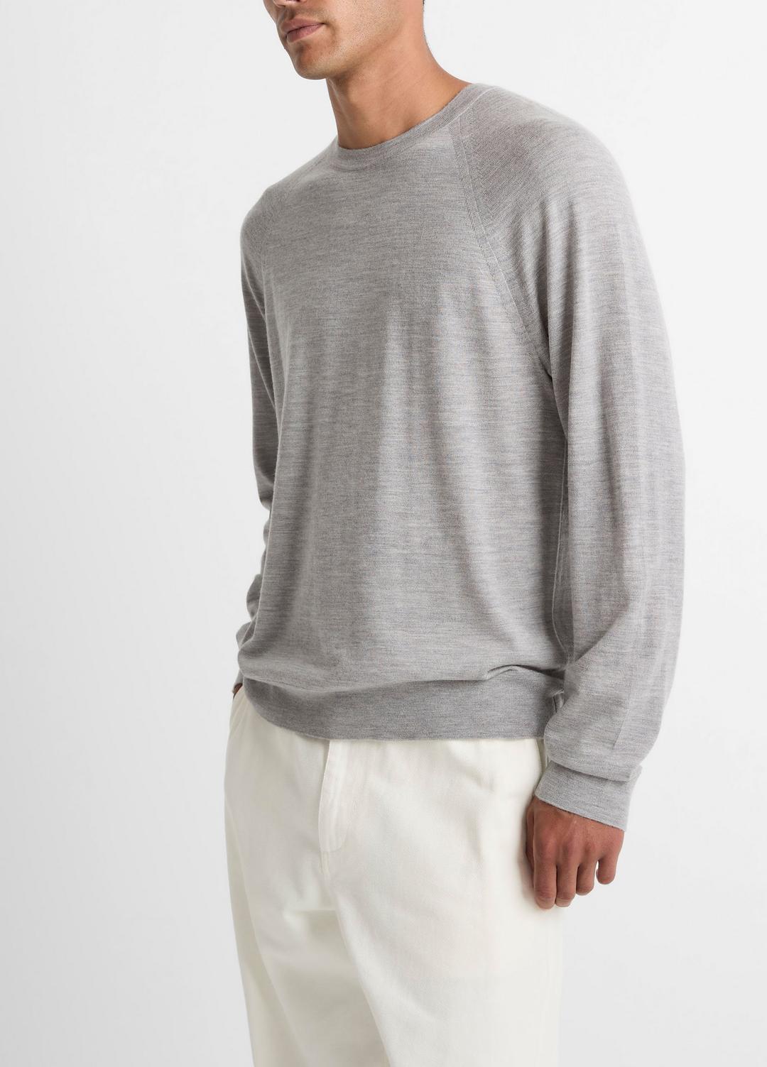 Featherweight Wool-Cashmere Crew Neck Sweater in Crew Neck - HEATHER GREY | VINCE Men