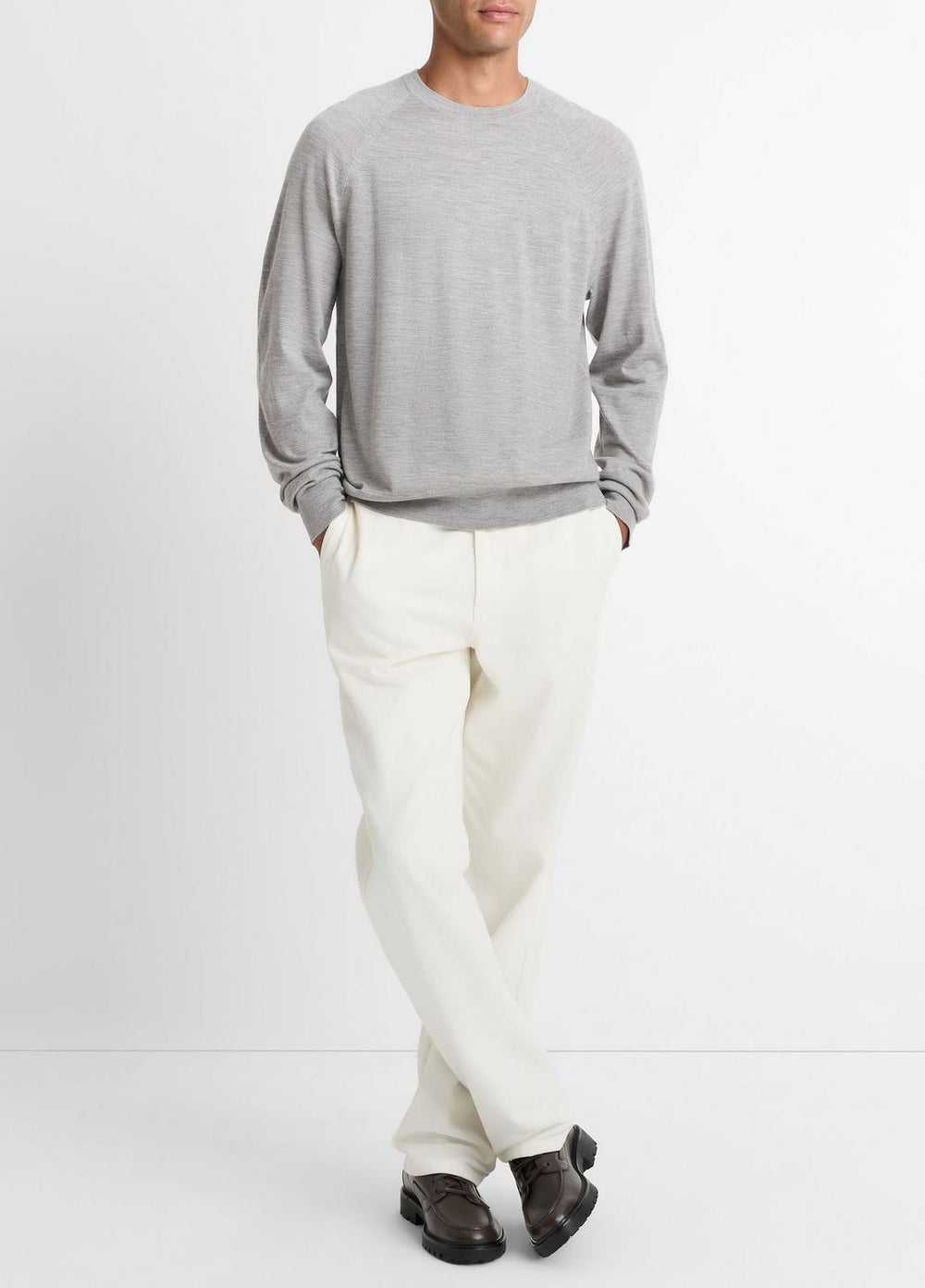 Featherweight Wool-Cashmere Crew Neck Sweater in Crew Neck - HEATHER GREY | VINCE Men