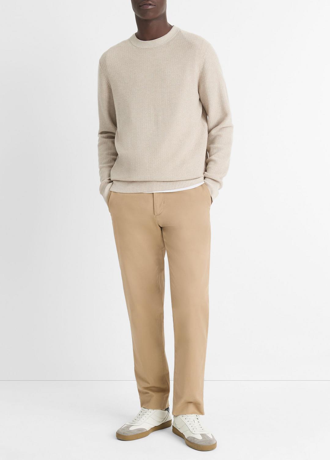Geo-Jacquard Wool-Blend Crew Neck Sweater in Crew Neck - BRITISH KHAKI/CLASSIC CREAM | VINCE Men