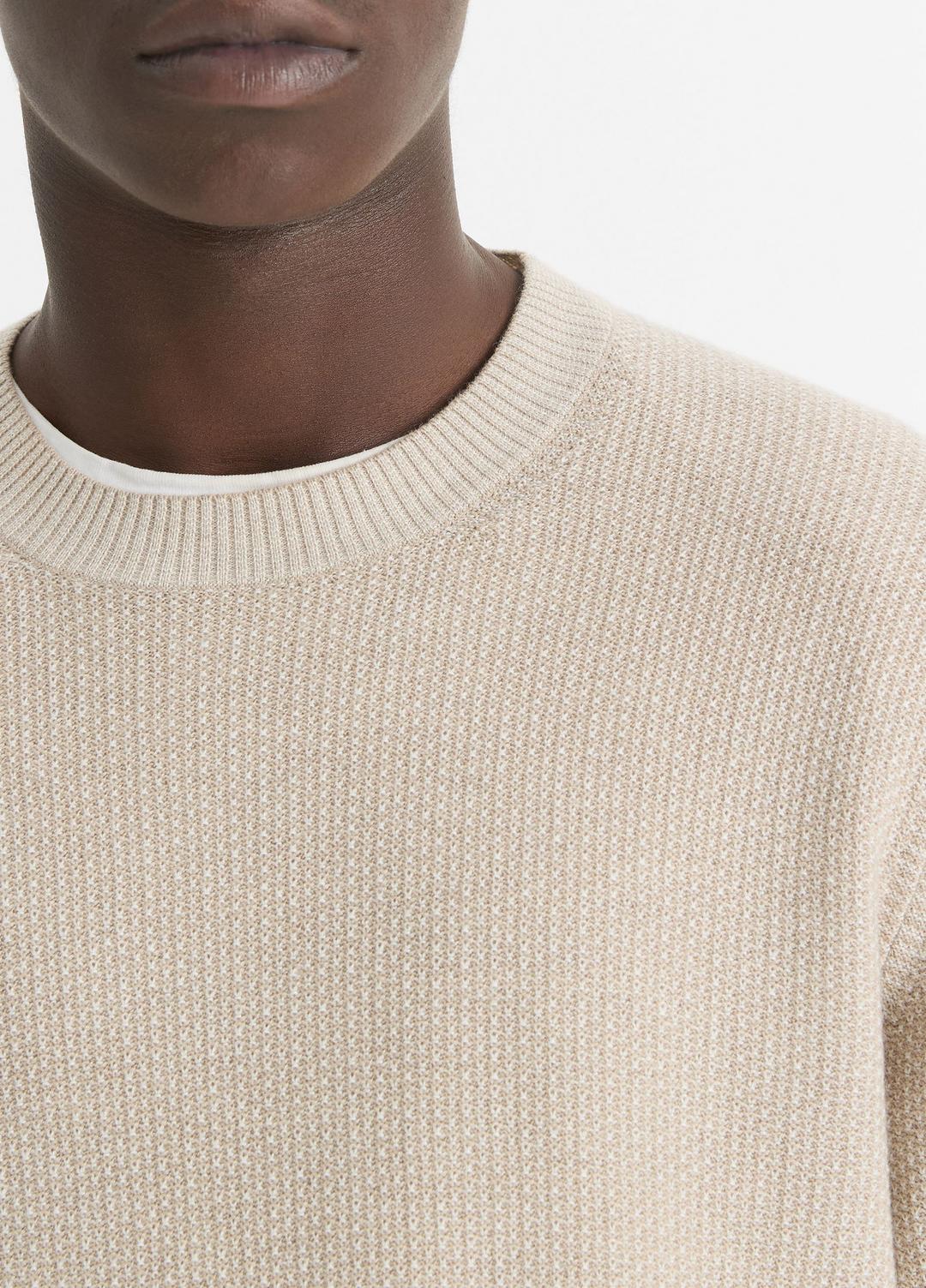 Geo-Jacquard Wool-Blend Crew Neck Sweater in Crew Neck - BRITISH KHAKI/CLASSIC CREAM | VINCE Men