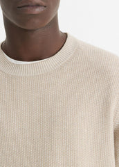 Geo-Jacquard Wool-Blend Crew Neck Sweater in Crew Neck - BRITISH KHAKI/CLASSIC CREAM | VINCE Men