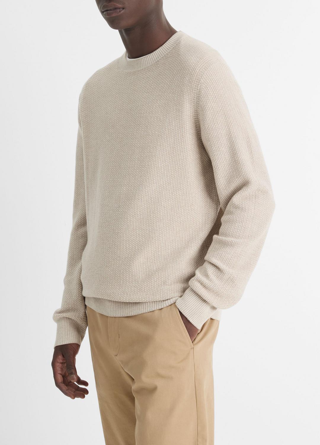 Geo-Jacquard Wool-Blend Crew Neck Sweater in Crew Neck - BRITISH KHAKI/CLASSIC CREAM | VINCE Men