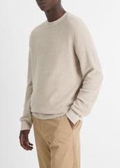 Geo-Jacquard Wool-Blend Crew Neck Sweater in Crew Neck - BRITISH KHAKI/CLASSIC CREAM | VINCE Men