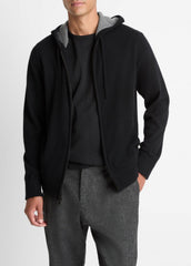 Cashmere Zip-Front Hoodie in Cashmere - BLACK/MEDIUM HEATHER GREY | VINCE Men