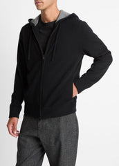 Cashmere Zip-Front Hoodie in Cashmere - BLACK/MEDIUM HEATHER GREY | VINCE Men