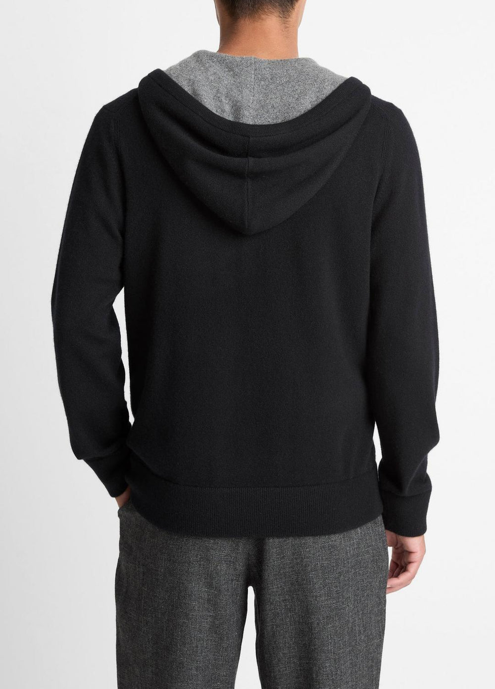 Cashmere Zip-Front Hoodie in Cashmere - BLACK/MEDIUM HEATHER GREY | VINCE Men