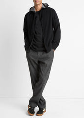 Cashmere Zip-Front Hoodie in Cashmere - BLACK/MEDIUM HEATHER GREY | VINCE Men