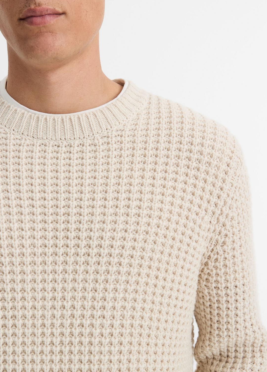 Macro-Waffle Crew Neck Sweater in Crew Neck - PEBBLE WHITE | VINCE Men