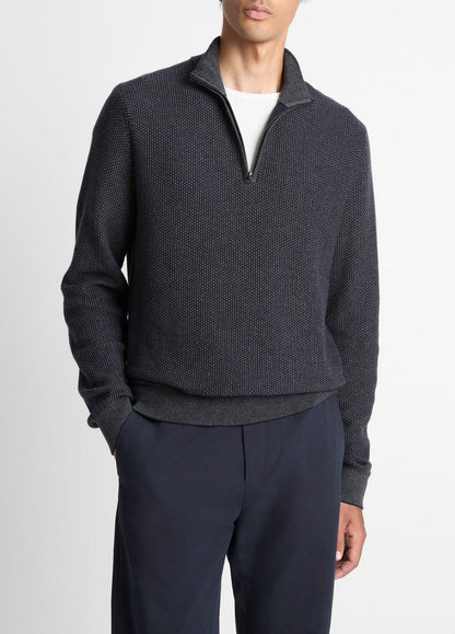 Geo-Jacquard Wool-Blend Quarter-Zip Sweater in Quarter Zip - COASTAL BLUE/MEDIUM HEATHER GREY | VINCE Men