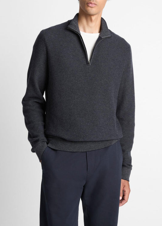 Geo-Jacquard Wool-Blend Quarter-Zip Sweater in Quarter Zip - COASTAL BLUE/MEDIUM HEATHER GREY | VINCE Men