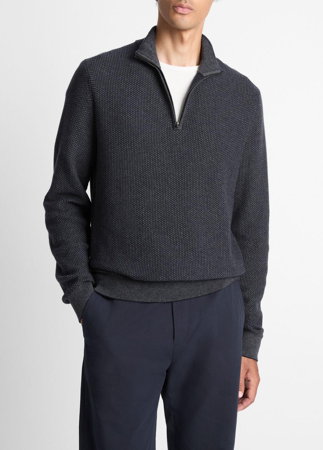 Geo-Jacquard Wool-Blend Quarter-Zip Sweater in Quarter Zip - COASTAL BLUE/MEDIUM HEATHER GREY | VINCE Men
