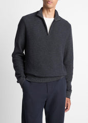 Geo-Jacquard Wool-Blend Quarter-Zip Sweater in Quarter Zip - COASTAL BLUE/MEDIUM HEATHER GREY | VINCE Men