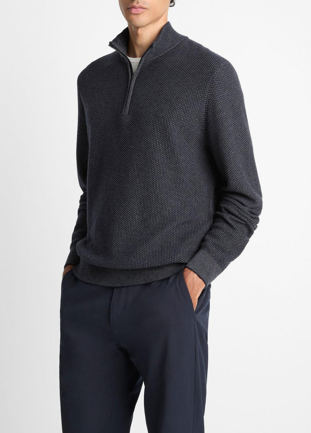 Geo-Jacquard Wool-Blend Quarter-Zip Sweater in Quarter Zip - COASTAL BLUE/MEDIUM HEATHER GREY | VINCE Men
