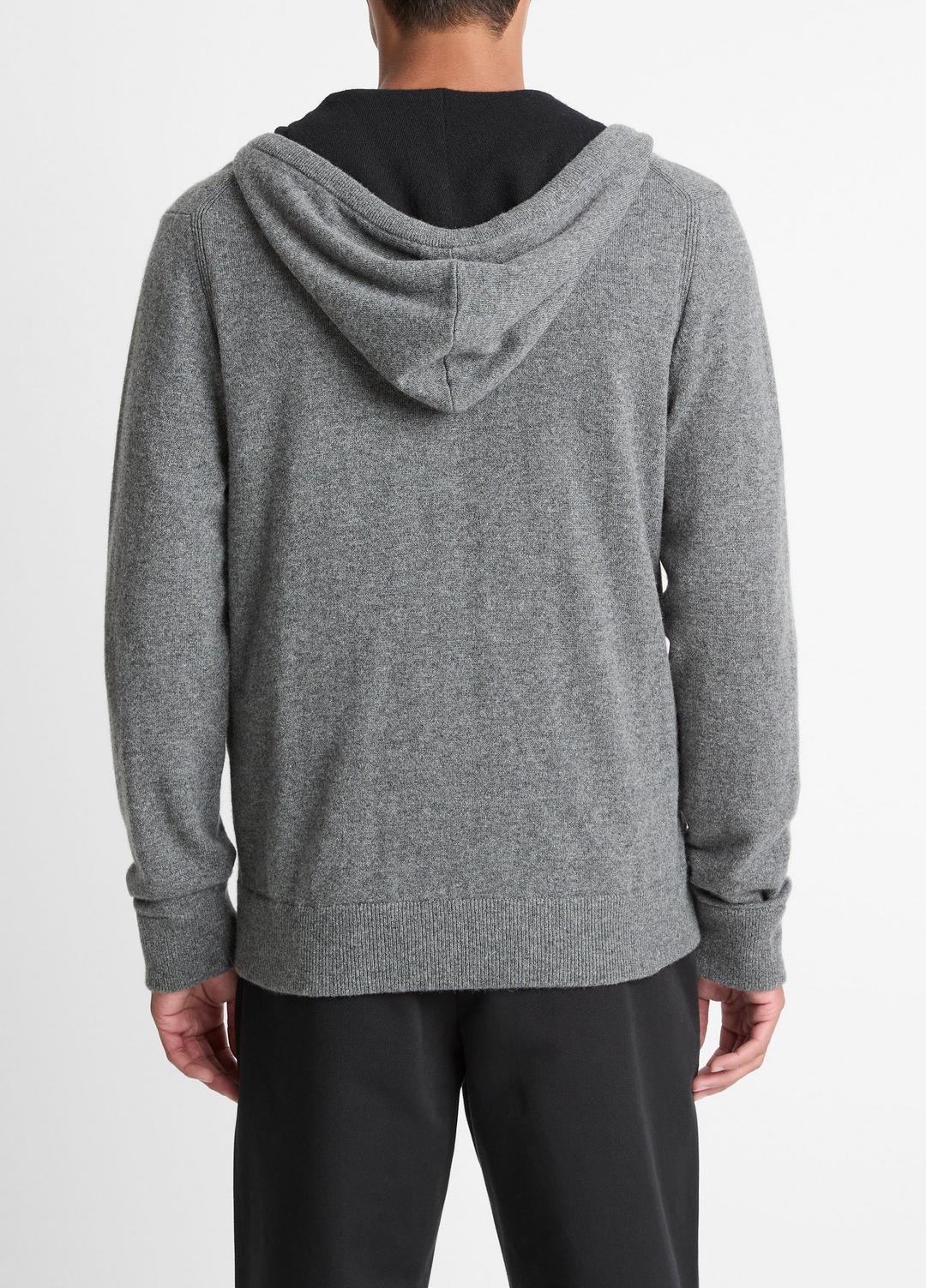 Cashmere Zip-Front Hoodie in Cashmere - MEDIUM HEATHER GREY/BLACK | VINCE Men