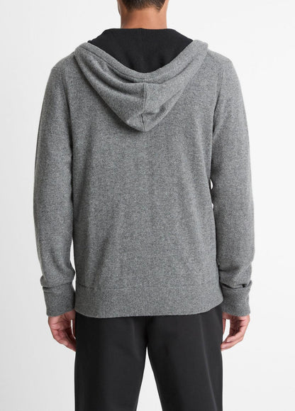 Cashmere Zip-Front Hoodie in Cashmere - MEDIUM HEATHER GREY/BLACK | VINCE Men