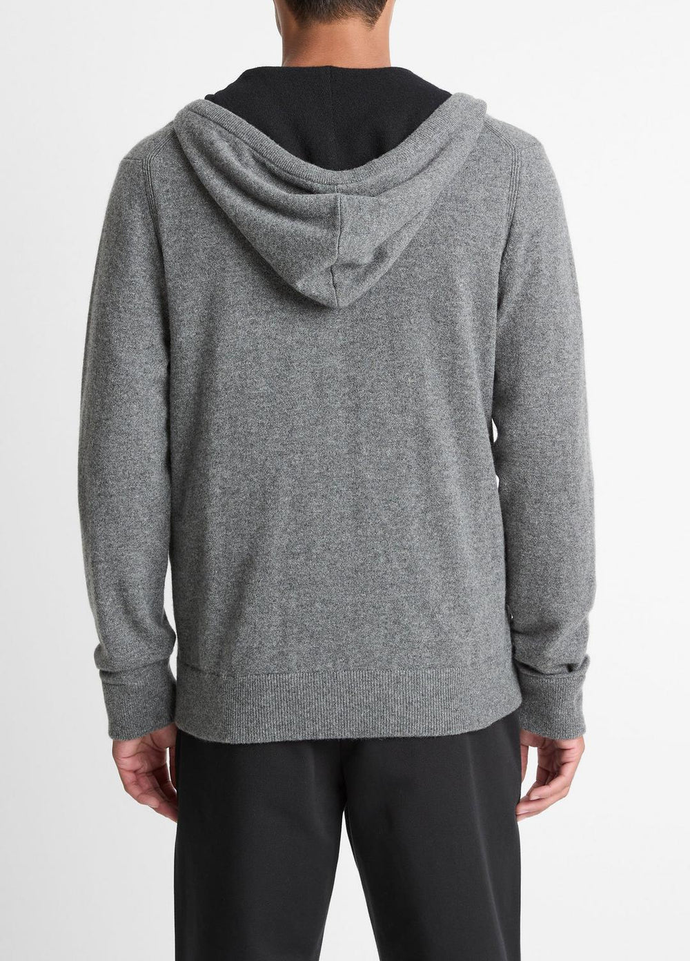 Cashmere Zip-Front Hoodie in Cashmere - MEDIUM HEATHER GREY/BLACK | VINCE Men