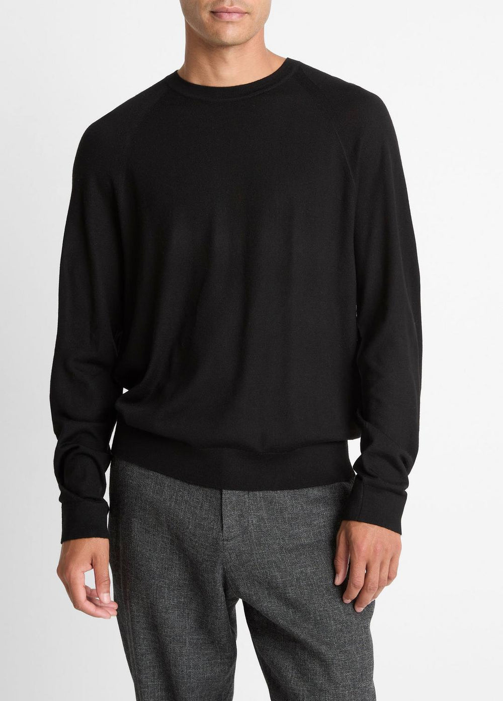 Featherweight Wool-Cashmere Crew Neck Sweater in Crew Neck - BLACK | VINCE Men