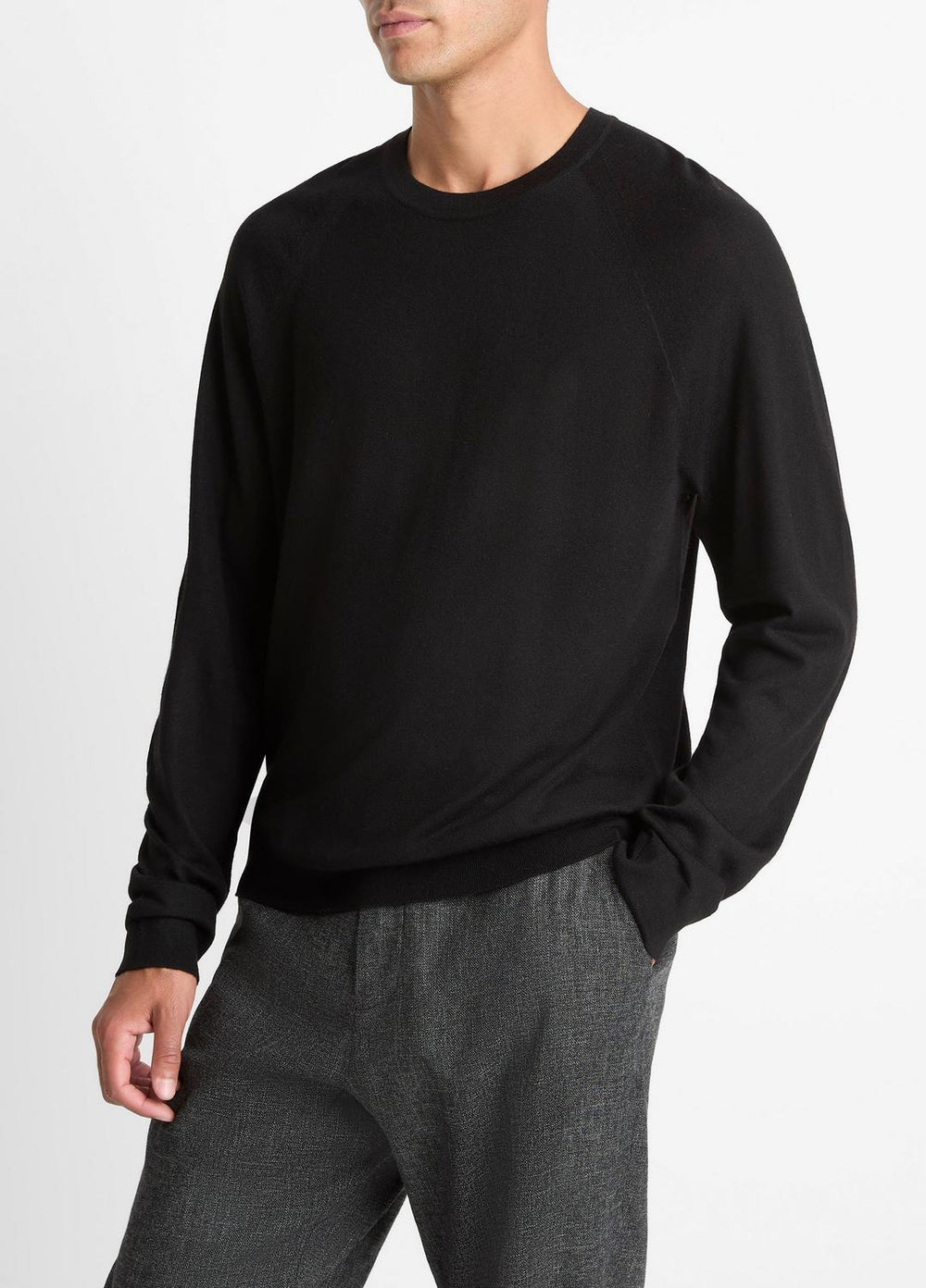Featherweight Wool-Cashmere Crew Neck Sweater in Crew Neck - BLACK | VINCE Men