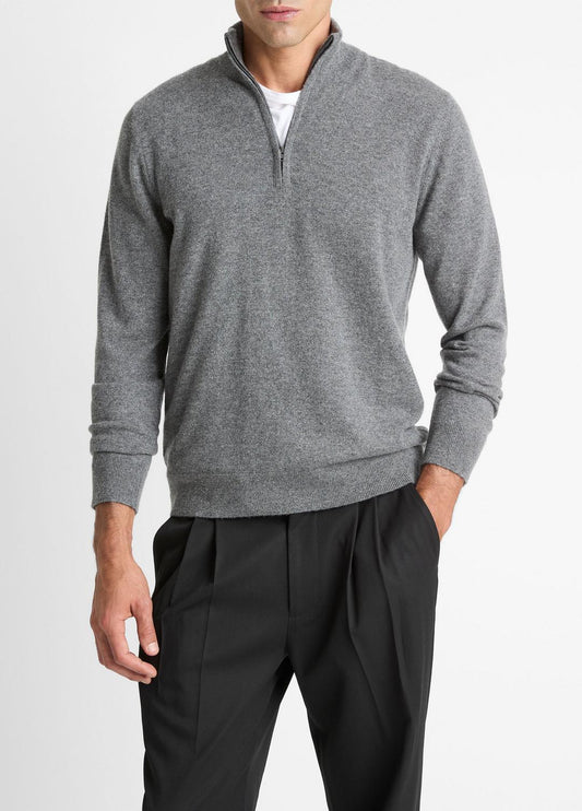 Cashmere Quarter-Zip Sweater in Quarter Zip - MEDIUM HEATHER GREY | VINCE Men