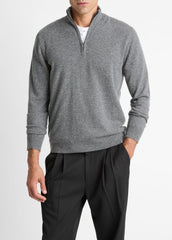 Cashmere Quarter-Zip Sweater in Quarter Zip - MEDIUM HEATHER GREY | VINCE Men