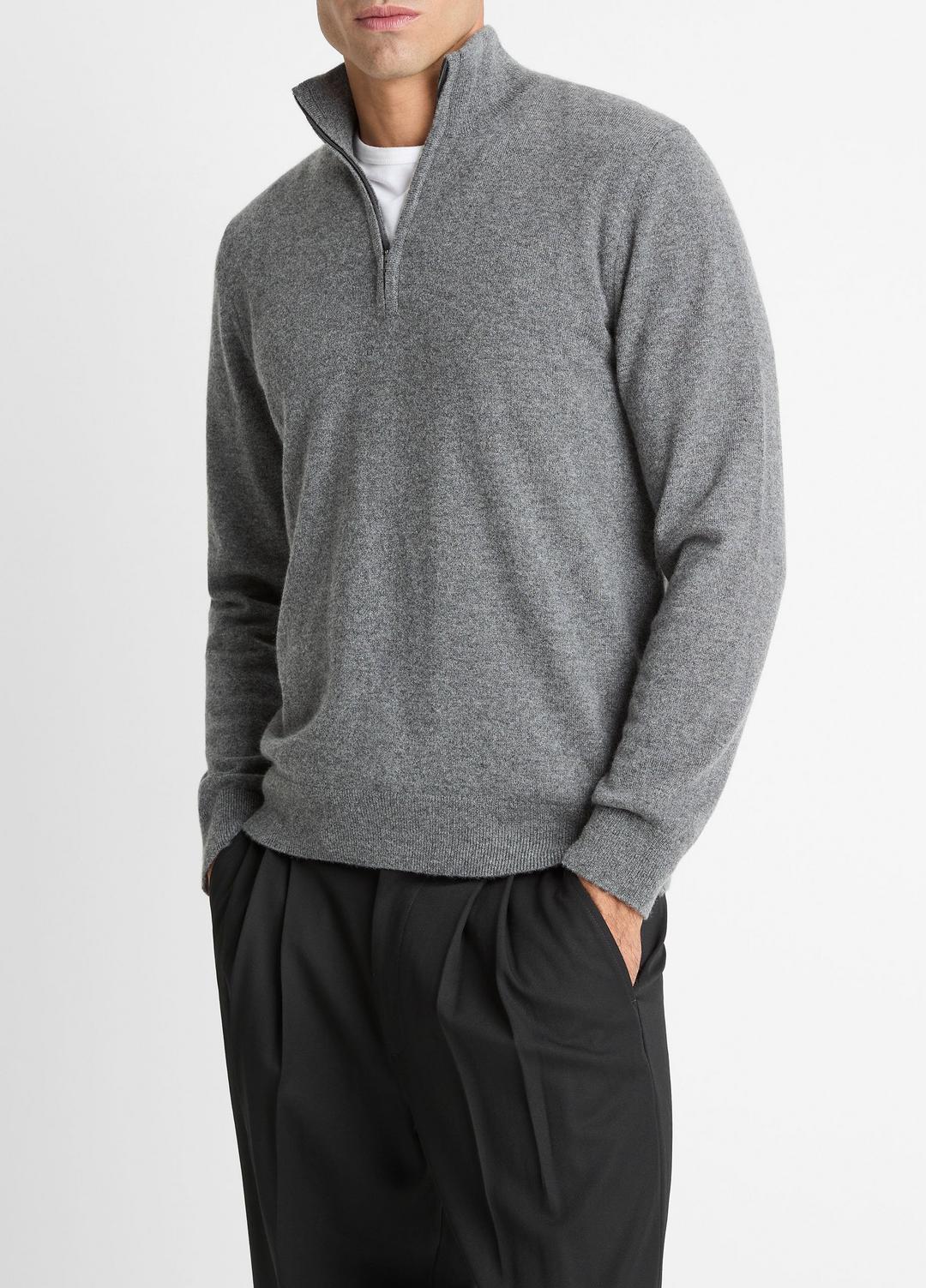 Cashmere Quarter-Zip Sweater in Quarter Zip - MEDIUM HEATHER GREY | VINCE Men
