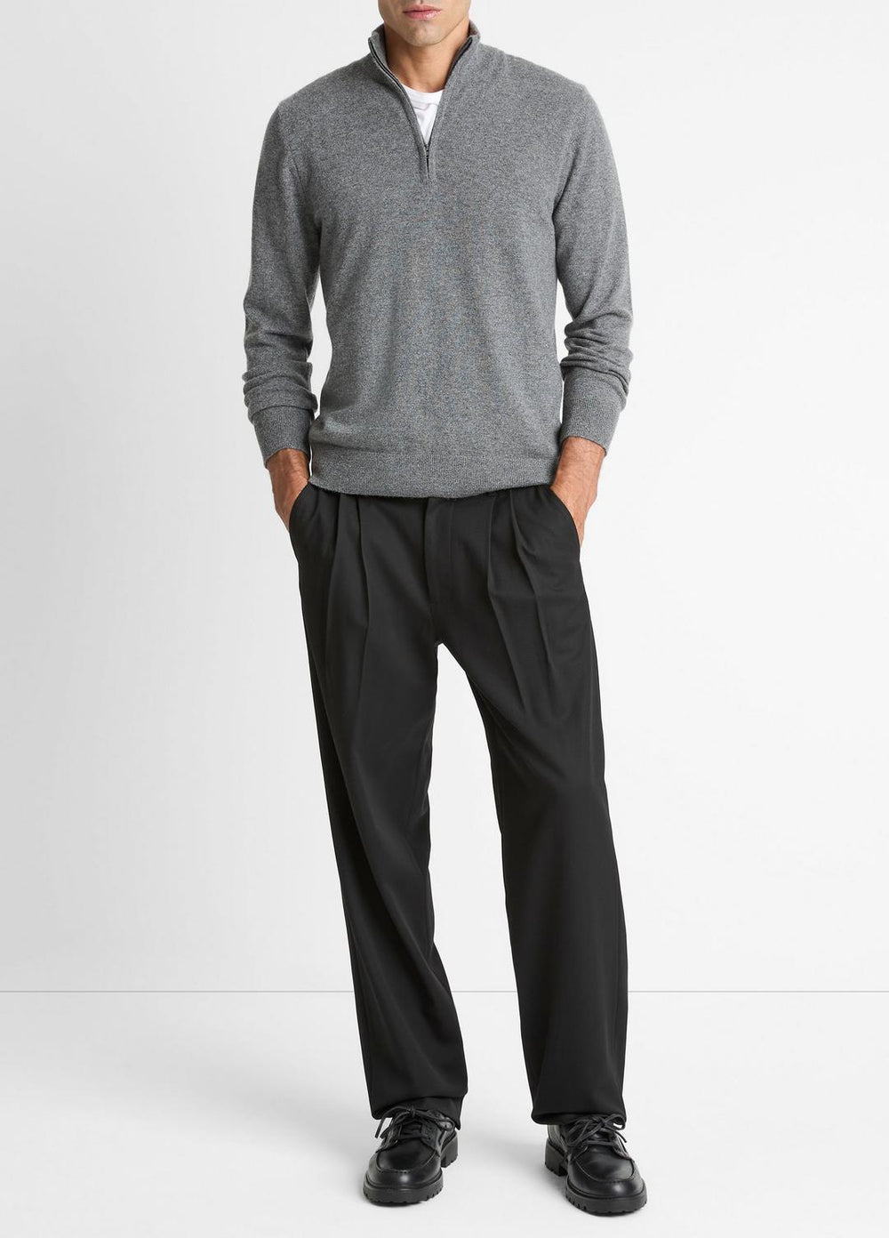 Cashmere Quarter-Zip Sweater in Quarter Zip - MEDIUM HEATHER GREY | VINCE Men