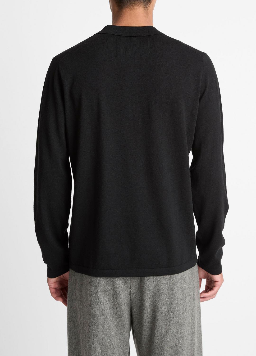Wool Polo Sweater in Sweaters - BLACK | VINCE Men