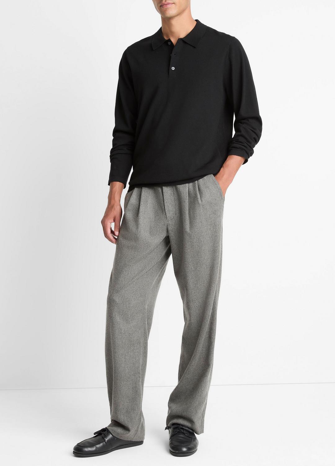 Wool Polo Sweater in Sweaters - BLACK | VINCE Men