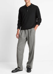 Wool Polo Sweater in Sweaters - BLACK | VINCE Men