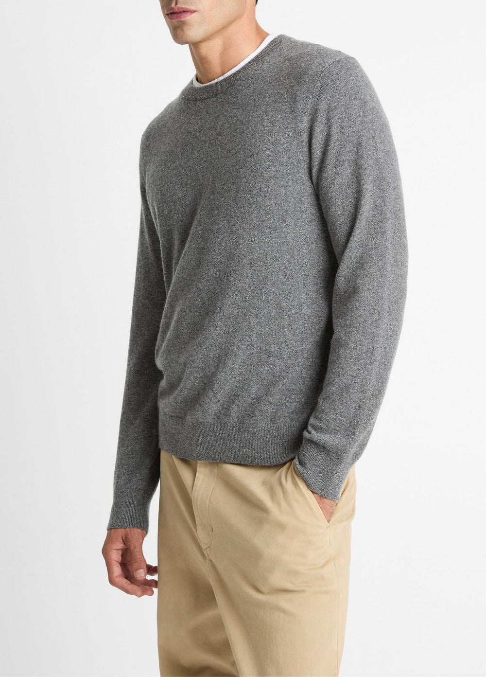 Cashmere Crew Neck Sweater in Crew Neck - MEDIUM HEATHER GREY | VINCE Men