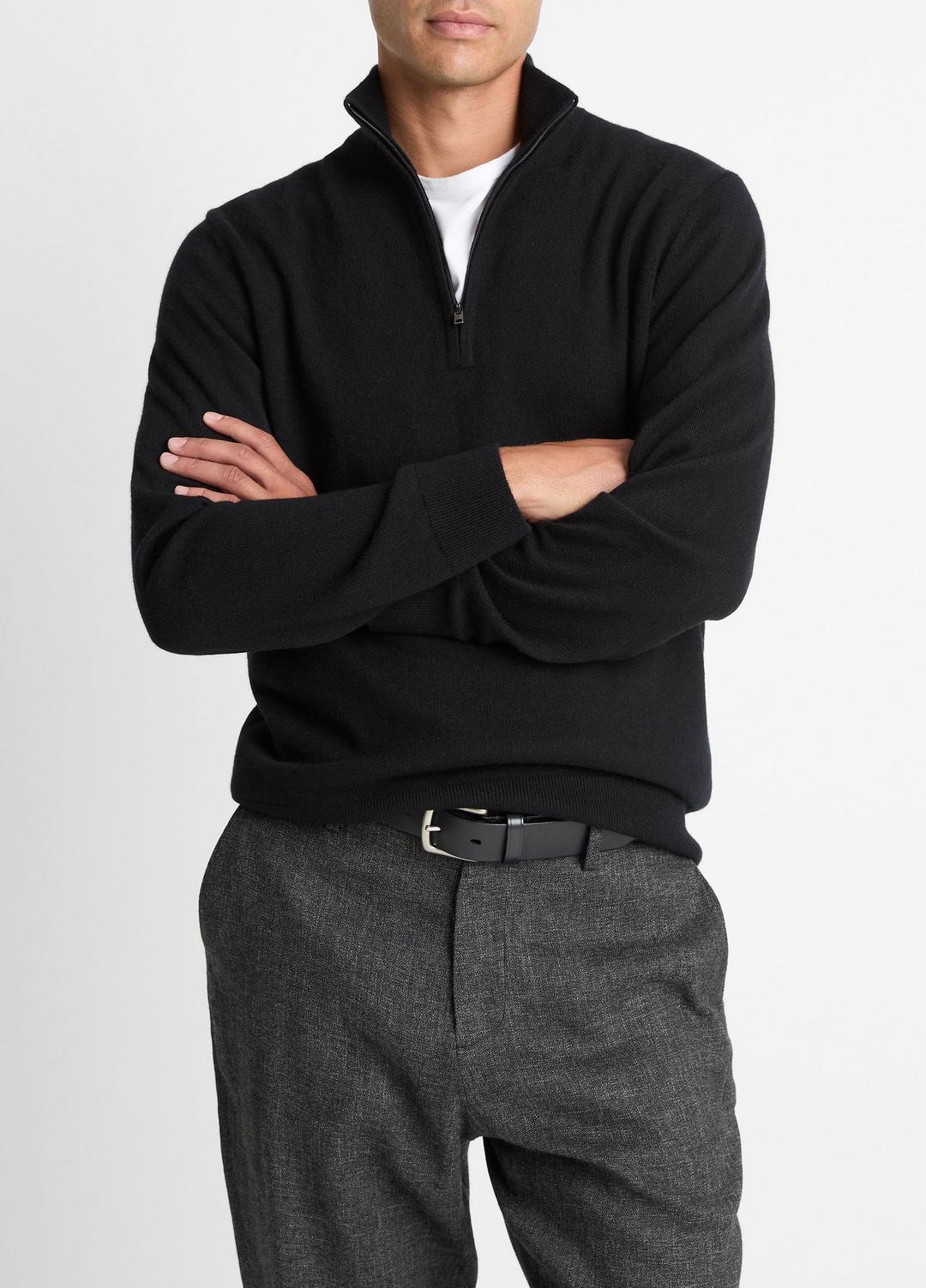 Cashmere Quarter-Zip Sweater in Quarter Zip - BLACK | VINCE Men