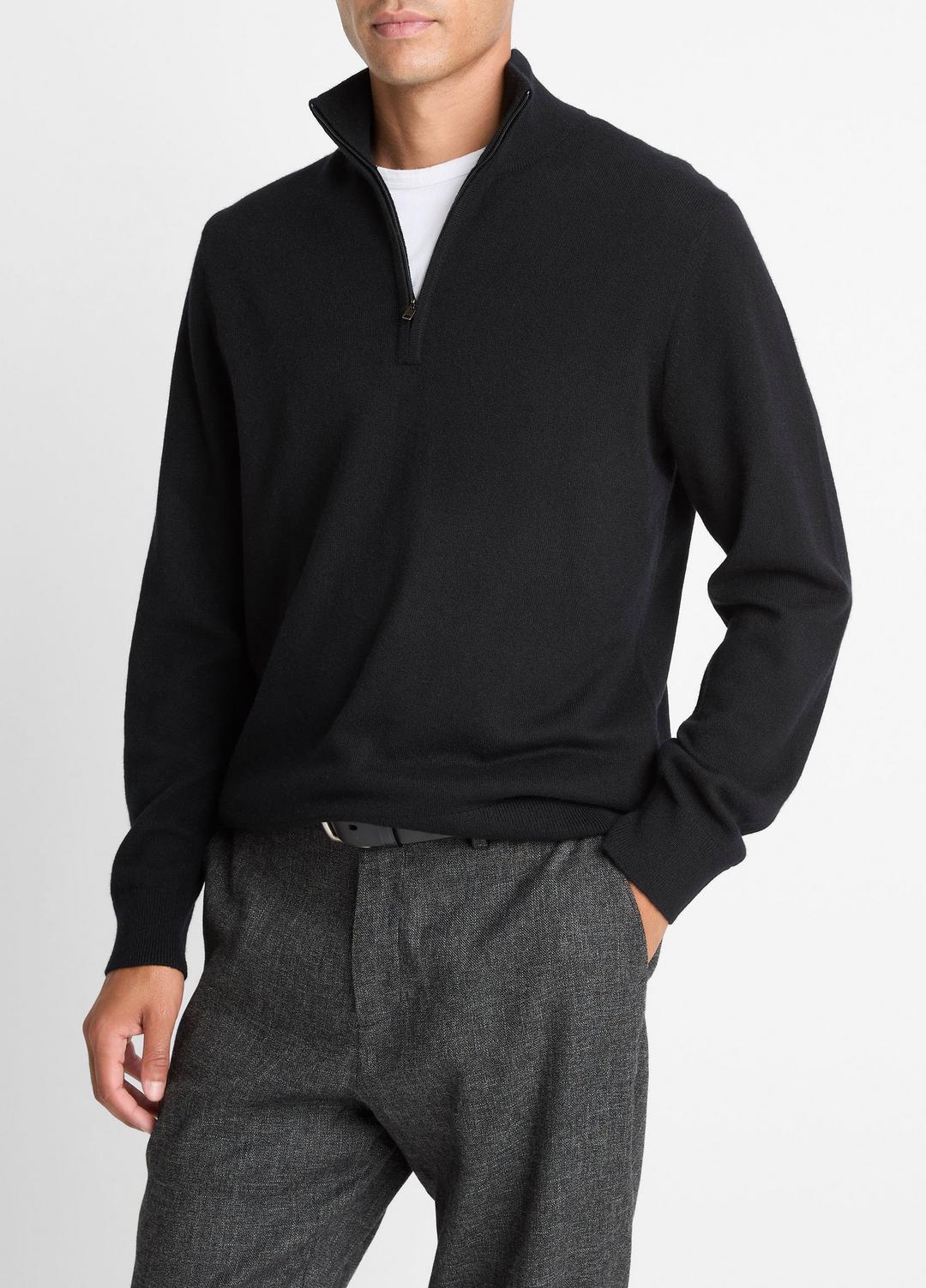 Cashmere Quarter-Zip Sweater in Quarter Zip - BLACK | VINCE Men