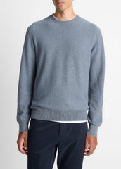 Geo-Jacquard Wool-Blend Crew Neck Sweater in Crew Neck - PARLOR BLUE/MEDIUM HEATHER GREY | VINCE Men